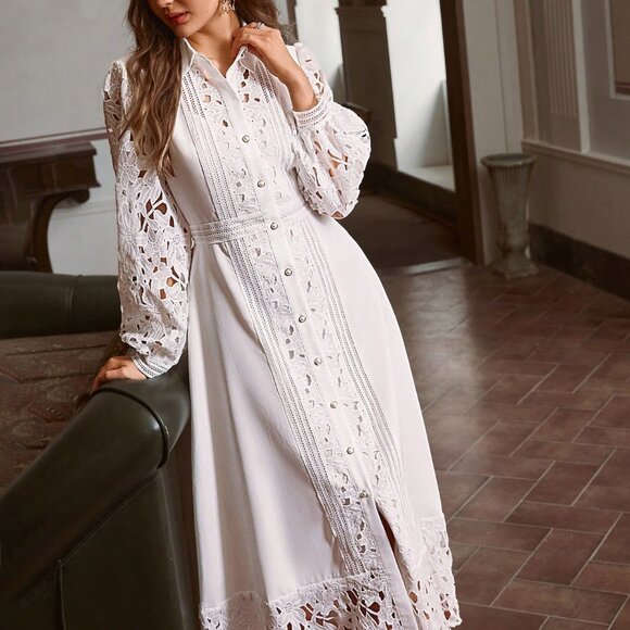 White Elegant Women's Lace Dress - Picture 7 of 7